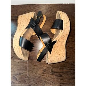 Kork By Kork Ease Womens Austin Black Leather Cork Wedge Platform Sandals Sz 8M